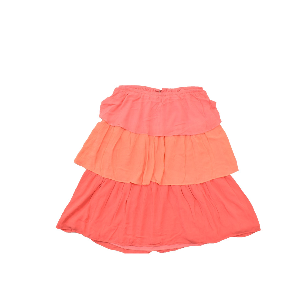 LOFT Tiered Ruffle Mini Skirt Women's Size M Coral Orange Rayon Lined Casual